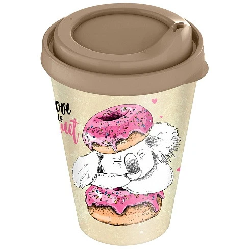 Стакан IZI-GO с крышкой  420 мл с декором (бежевый)_2