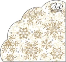 Салфетки бумажные круглые RONDO Золотые снежинки на бежевом, d32см, 3 сл., 12л