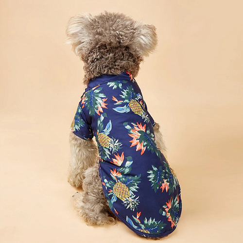 Рубашка для собак и кошек малых и средних пород СТИЛЬНЫЙ БРО, цвет синий, принт ананасы с цветами, размер S_11