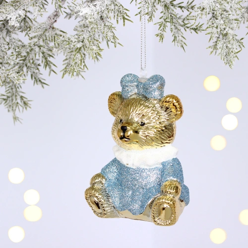 Ёлочная игрушка "Милая медведица"  7,5*6*9,5 см, Голубой