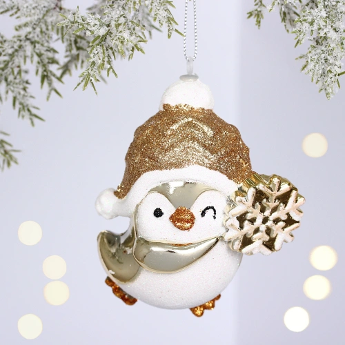 Ёлочная игрушка "Весёлый пингвинёнок" 8*6*9.5 см, Шампань