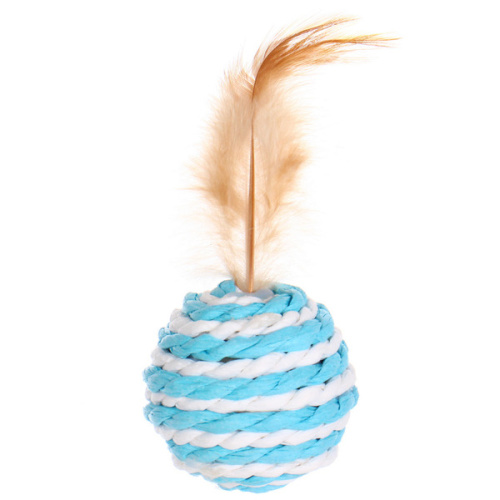 Игрушка - шарик для кошек "ИГРУЛИК", перышко, цвет голубой, d-5см, длина 10см (пакет с подвесом)