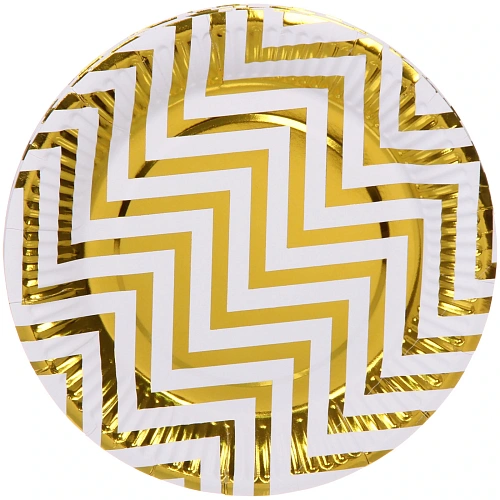 Тарелка бумажная 18 см в наборе 10 шт "Зигзаг", золото