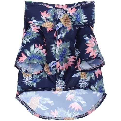 Рубашка для собак и кошек малых и средних пород СТИЛЬНЫЙ БРО, цвет синий, принт ананасы с цветами, размер M_5