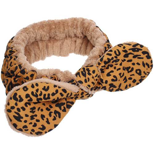 Повязка на голову косметическая ДАЙМОНД РУШ, леопард, цвет бежевый, черный и коричневый, 2055см (ZIP пакет)_10