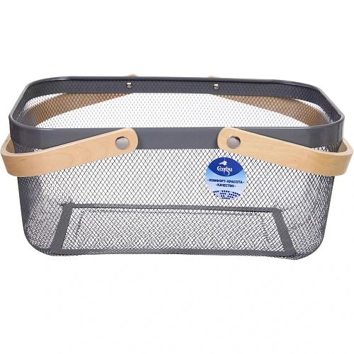Корзина для хранения металлическая с деревянными ручками ФАРГО, цвет серый, 1924,540см (лейбл Селфи)_3
