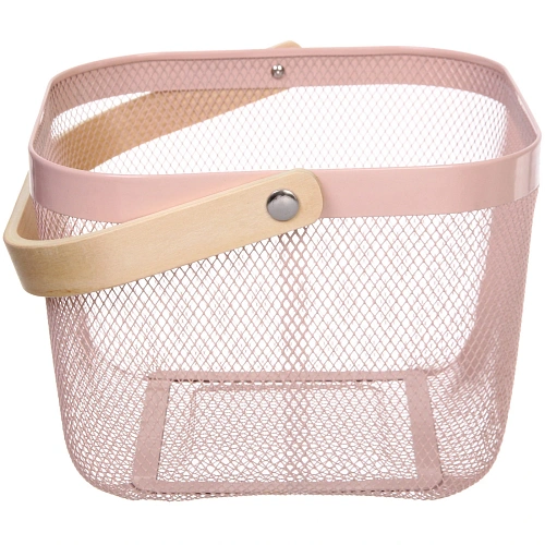 Корзина для хранения металлическая с деревянной ручкой ФАРГО, цвет розовый, 242418см_4