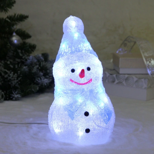 Фигура светодиодная "Снеговичок в голубом колпачке" 16*13*30 см, 20 ламп LED, авторежим, 220V, Белый