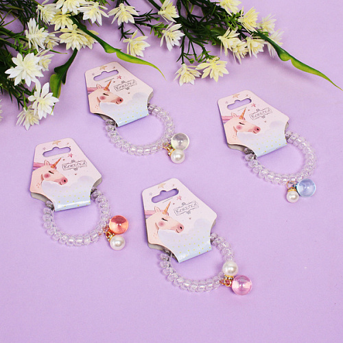 Резинка для волос силиконовая Salon Bon Bon, жемчуг, микс 5 цветов, d-5,5см, ( подвес единорог)_5