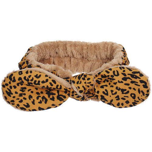 Повязка на голову косметическая ДАЙМОНД РУШ, леопард, цвет бежевый, черный и коричневый, 2055см (ZIP пакет)_7