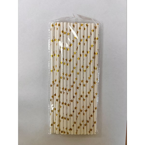 Трубочка для коктейля "Звёзды" 19,5 см d-6 мм (набор 25 шт), Золото