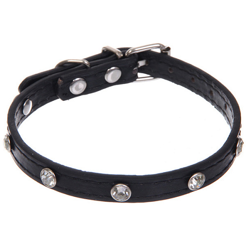 Ошейник для собак и кошек со стразами На стиле, цвет черный, 1см, размер XS, 2025см (лейбл)_4