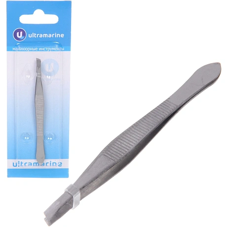 Пинцет для бровей из нержавеющей стали на блистере "Ultramarine - Bon Kapriz", скошеный, цвет металл, 9см