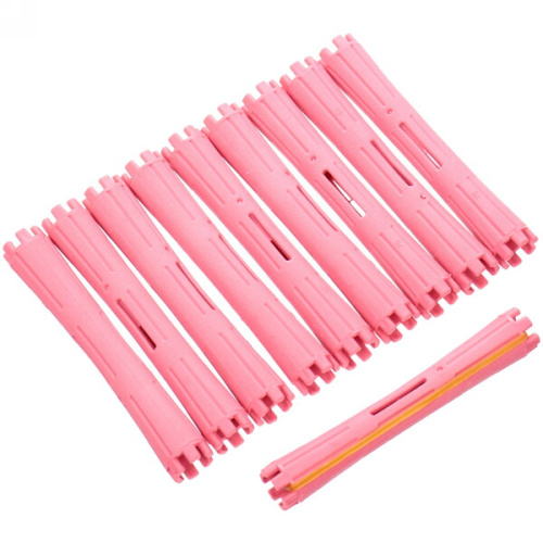 Бигуди пластмассовые-коклюшки 10шт d-1.3см "KUDRI", цвет розовый, (прозрачный пакет с подвесом)