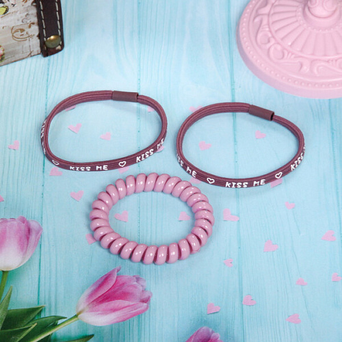 Резинки для волос 3шт, цвет пудровый, d-5,5см_3