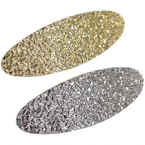 Заколка-автомат для волос "AKS - DesignPRO", овал, цвет золото и хром, 8*3см