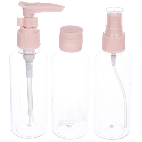 Флаконы дорожные в ZIP пакете 3шт COMFORT, цвет крышек розовый, (1003мл)_3