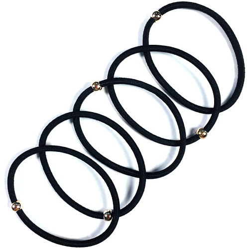 Резинки для волос 5шт Кокетка, с бусинкой, цвет черный, d-6см_5