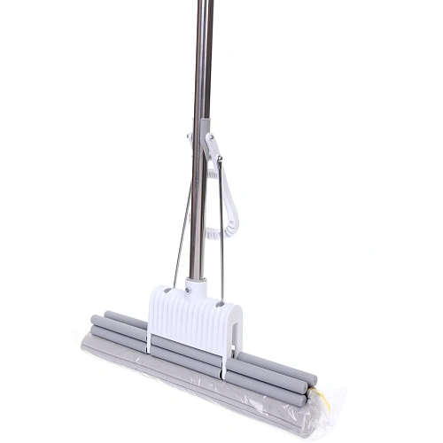 Швабра  с губкой ПВА металлическая ручка 90-110 см(отжим двойной ролик, насадка 38см)_5