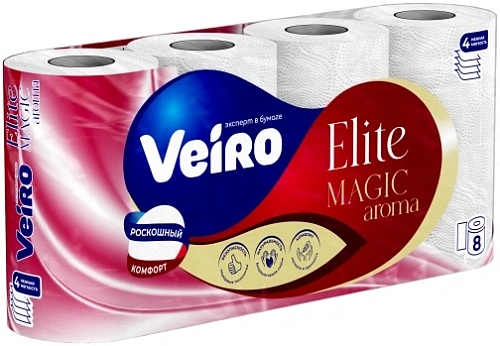 Бумага туалетная VEIRO Elite MAGIC Aroma, 4 слоя,8 рул