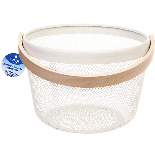 Корзина для хранения металлическая с деревянной ручкой ФАРГО, цвет белый, 2618см (лейбл Селфи)_4