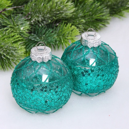 Набор шаров "Лазурная дымка " 8 см (в наборе 2 шт), Малахитовый зеленый