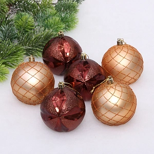 Новогодние шары "Снежный вальс" 8 см (набор 6 шт), Шоколад/Шампань