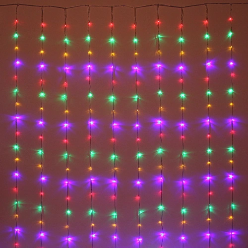 Гирлянда для дома ЗАНАВЕС "Водопад" ш3,0* в2,5 м 360 ламп LED, прозрач.пров, 8 реж, IP-20, Мультицвет (возможность соединения)