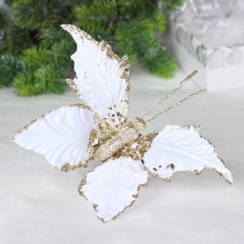 Украшение новогоднее "Волшебная бабочка" 24*14 см, Белый/шампань