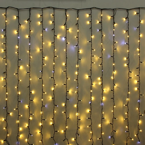 Гирлянда для улицы ЗАНАВЕС "Мерцание" ш2* в1,5 м 320 ламп LED, черный провод, IP-65, Теплый белый  (возможность соединения) 
