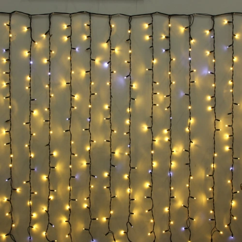 Гирлянда для улицы ЗАНАВЕС "Мерцание" ш2* в1,5 м 320 ламп LED, черный провод, IP-65, Теплый белый  (возможность соединения) 