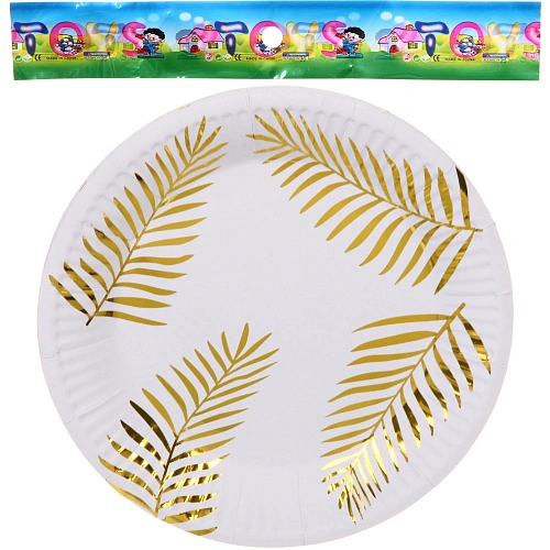 Тарелка бумажная 18 см в наборе 10 шт Золотые листья_4