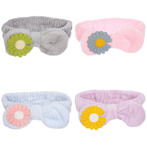 Повязка на голову косметическая ДАЙМОНД РУШ, ромашка, цвет лавандовый, пудровый, небесный и серый, 2055см (ZIP пакет)_15