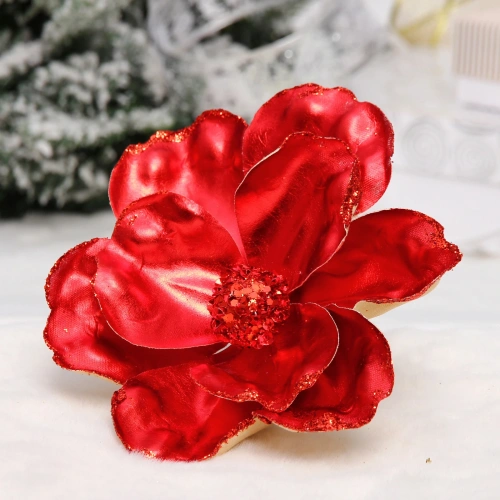 Украшение новогоднее "Пуансеттия - Зимний сон" 15 см, Красный