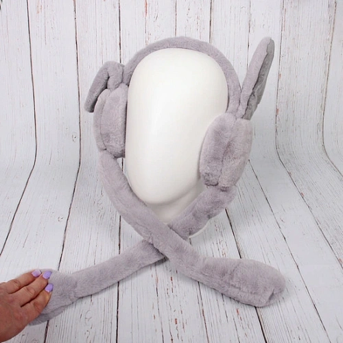 Наушники меховые с двигающимися ушками Salon Teplo , зайка, цвет серый топаз, ( подвес Ultramarine)_9