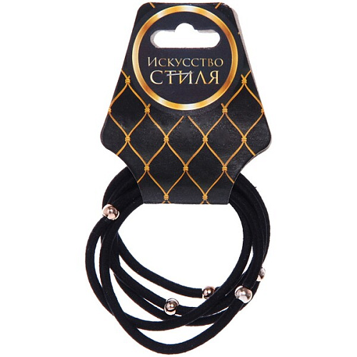 Резинки для волос 5шт Стиль в деталях, с бусинкой, цвет черный, d-6см_2