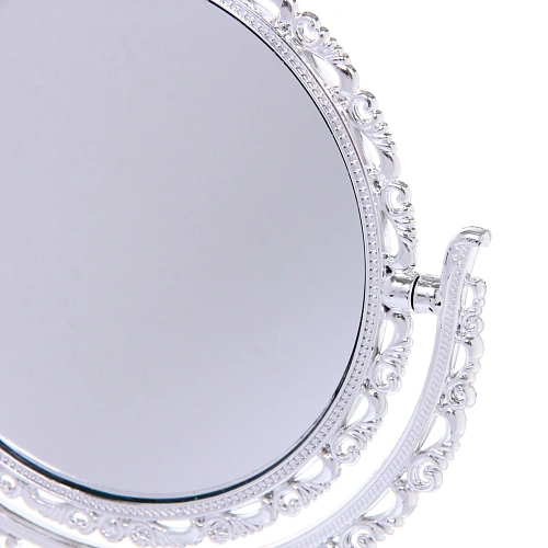Зеркало настольное в пластиковой оправе Версаль - Круг, цвет серебро, двухстороннее, с увеличением, 22см_5