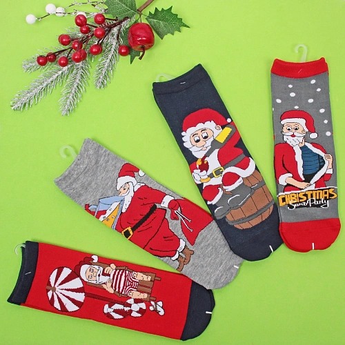 Носки новогодние Дед мороз, микс 5 цветов, р-р36-42 (крючок, пакет, стикер)_11