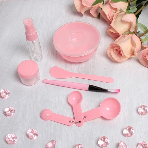 Набор косметический Beauty professional, цвет розовый и мятный, три мерных ложки, чаша, кисть, лопатка, баночка и дозатор, 18,518,54,5_6
