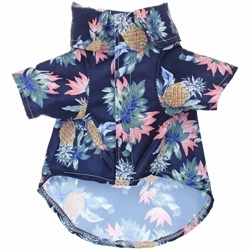 Рубашка для собак и кошек малых и средних пород СТИЛЬНЫЙ БРО, цвет синий, принт ананасы с цветами, размер M_3