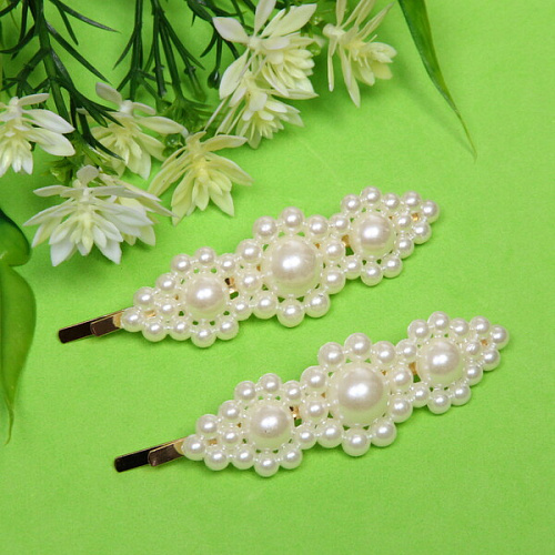 Зажимы для волос 2шт KRASA - Akss, жемчужинки, цвет белый, 82,5см_3