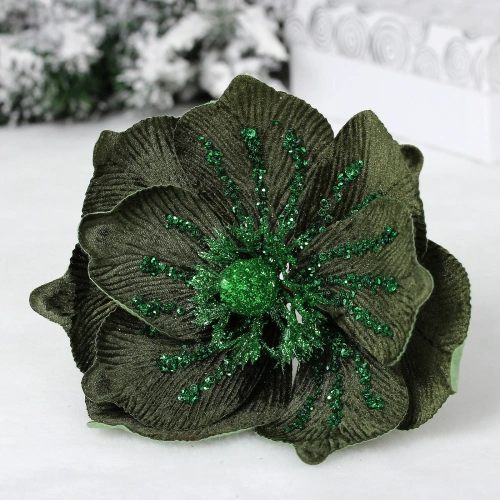 Украшение новогоднее "Пуансеттия - Ночное сияние" 25 см, Изумруд