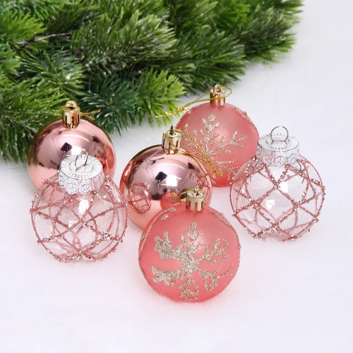 Набор шаров "Очарование" 6 см (в наборе 6 шт), Розовое золото