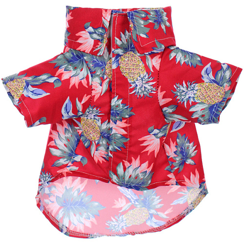 Рубашка для собак и кошек малых и средних пород СТИЛЬНЫЙ БРО, цвет красный, принт ананасы с цветами, размер M_3