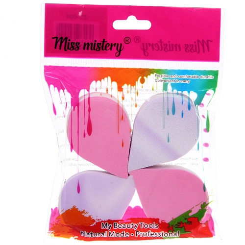 Спонжи для макияжа 4шт ЭФФЕКТО, капли, микс два цвета розовый и фиолетовый, 42см_3