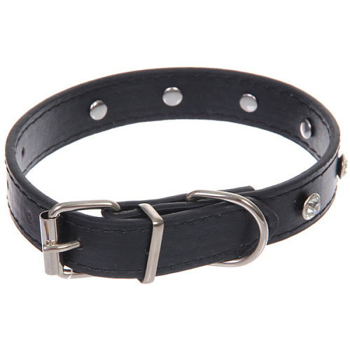 Ошейник для собак и кошек со стразами На стиле, цвет черный, 2см, размер S, 2830см (лейбл)_3