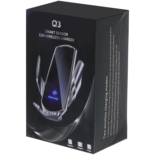 Держатель автомобильный для смартфонов с беспроводной зарядкой Q3, черный  (ак-р 300 mAh)_18