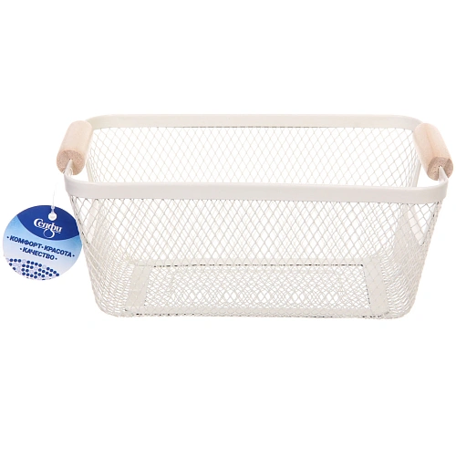 Корзина для хранения металлическая с деревянными ручками ФАРГО, цвет белый, 171023см (лейбл Селфи)_4