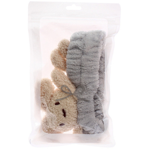 Повязка на голову косметическая ДАЙМОНД Ми, зайки с лапками, цвет лавандовый, серый, и бежевый, 2055см (ZIP пакет)_6