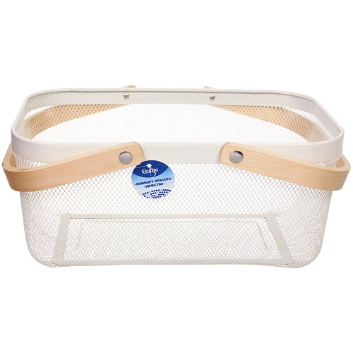 Корзина для хранения металлическая с деревянными ручками ФАРГО, цвет белый, 1924,540см (лейбл Селфи)_3